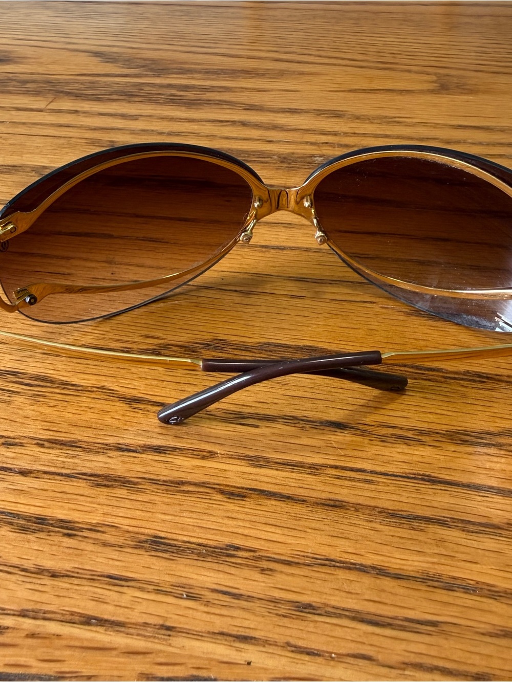 Cartier Vintage Cartier Cat Eye Rimless Sunglasses Gold /Lens Gradient Brown - Picture 3 of 15